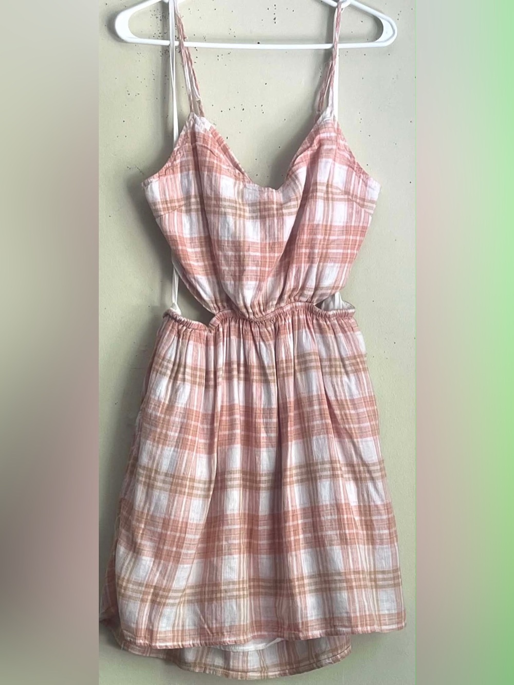 American Eagle Outfitters Peach Plaid Spaghetti Strap Dress